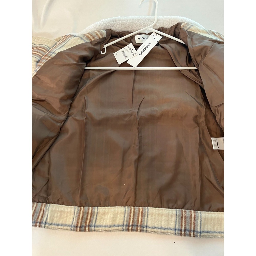 Vigoss‎ Brown Plaid Sherpa Trucker Jacket Women's Large Cropped Snap Front NWT - Picture 11 of 15